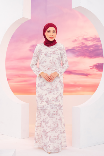 KURUNG FLORAL - CARNATION IN BURGUNDY WHITE