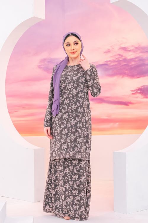 KURUNG FLORAL - PEONY DARK GREY